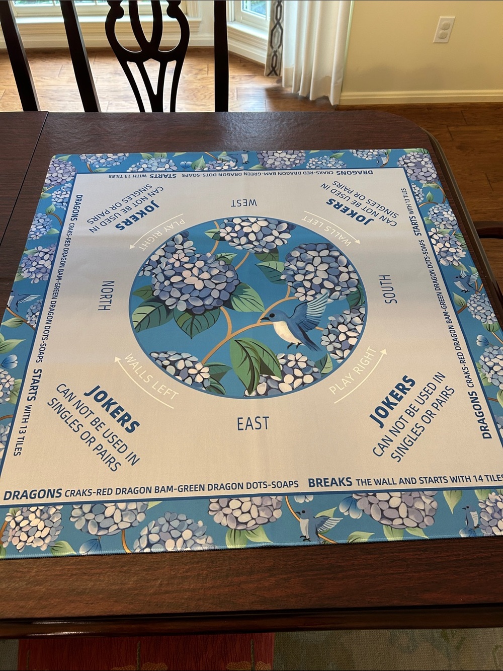 Blue Hydrangea/hummingbird Mahjong Table Mat